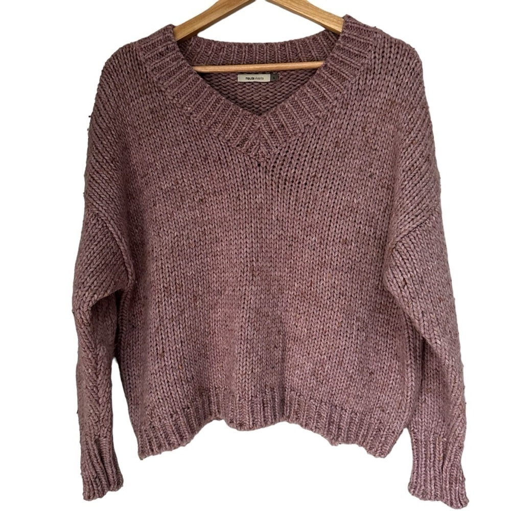 Maude Vivante Lavender Purple Chunky Knit V-Neck Sweater, Small